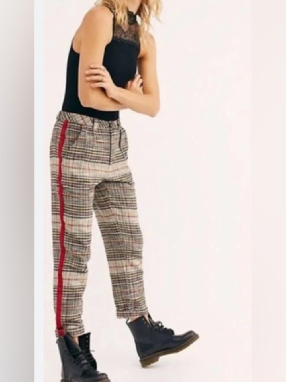 Free People Good Vibes Plaid Straight-Leg Pants Size 2